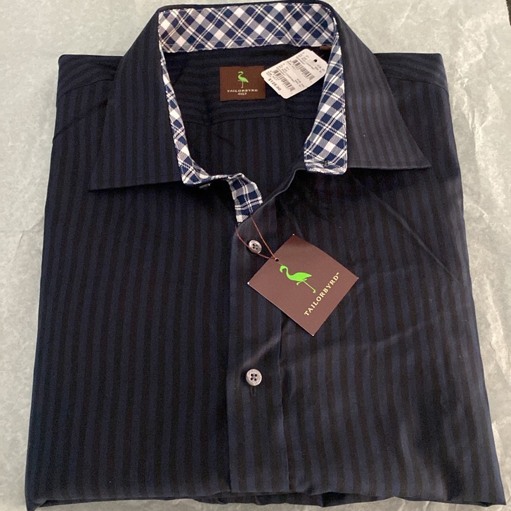 NWT Tailorbyrd Dress Shirt Striped 100% Cotton Button Front Dress Shirt | 4XLT